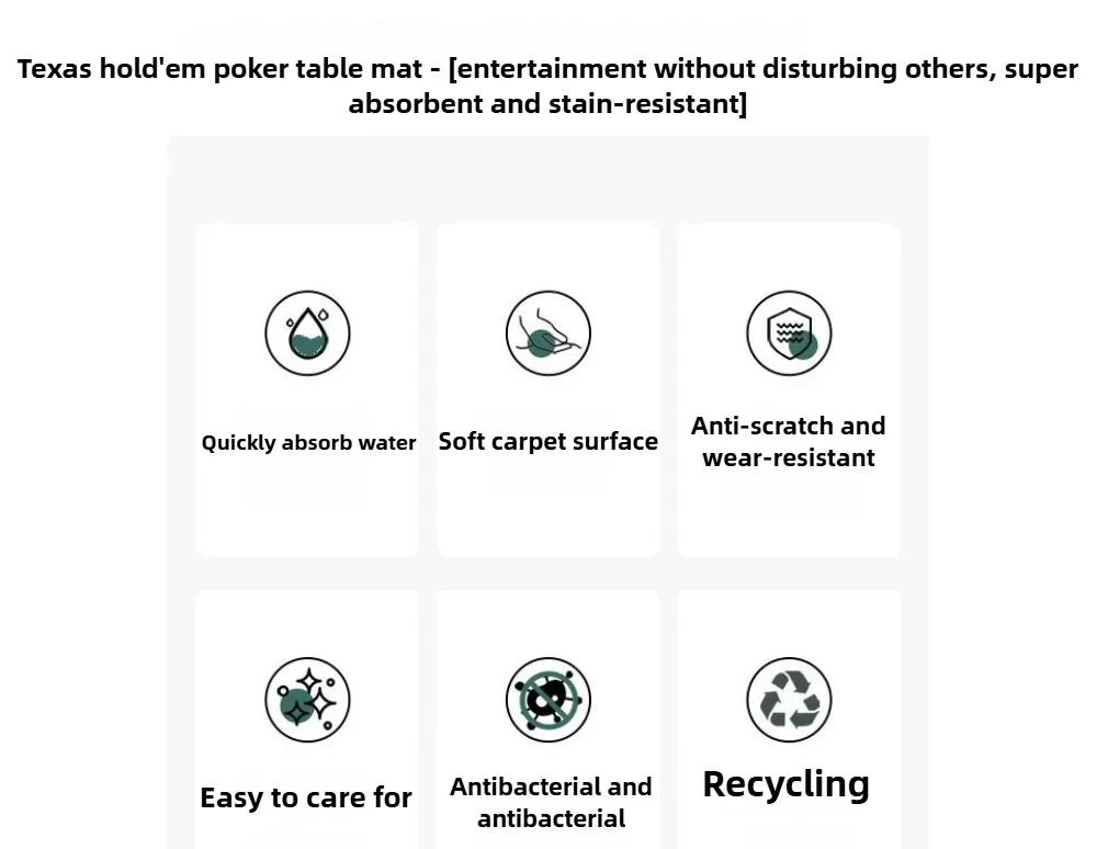 Tappetino da tavolo da poker Texas Holdem in gomma 70x70 cm Tappetino da gioco di carte durevole impermeabile antiscivolo per la festa in casa del casinò