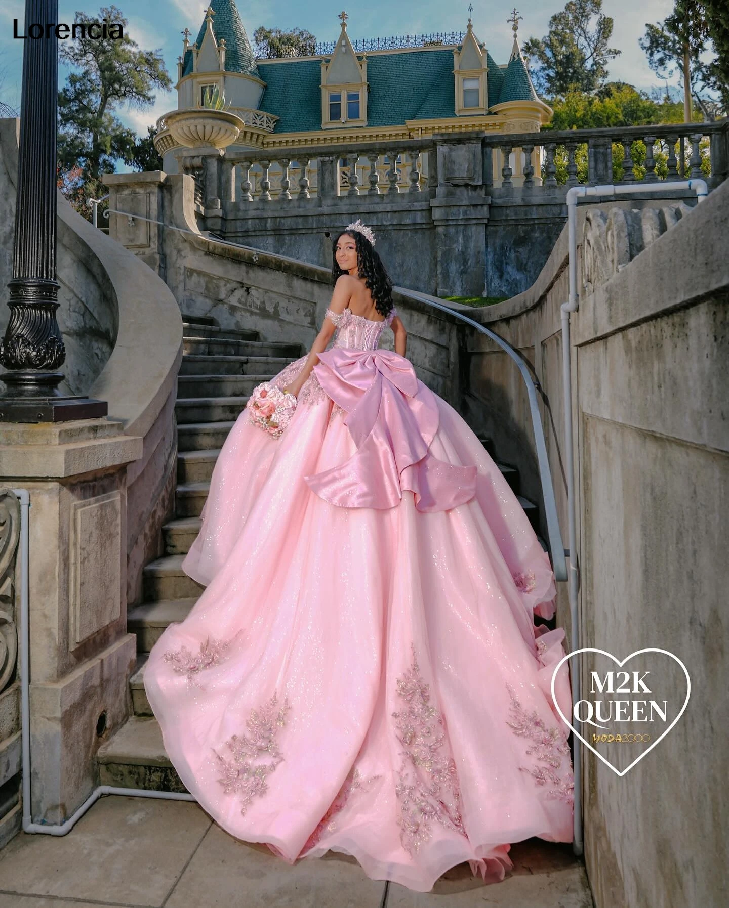 Robe de Quinceanera rose mexicaine brillante personnalisée, robe de Rh, corset à nœud perlé appliqué, Sweet 16, robe éducative de 15 ans, YQD906, 2024