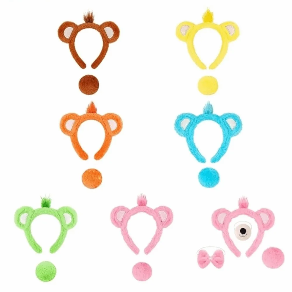 Fabric Animal Headband Soft Fuzzy Texture Detachable Pom Pom Cartoon Hair Hoop Animal Ear Multicolor Options