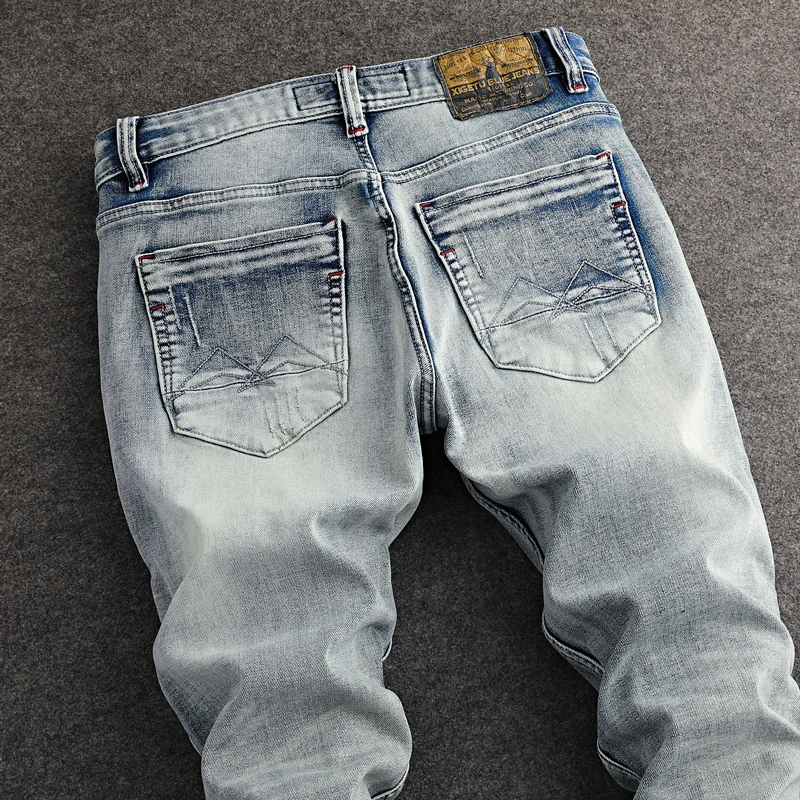 y2k new high-quality embroidered jeansY2K stretch slim fit nostalgic retro washed blue men's jeans hip-hop brand pants homb