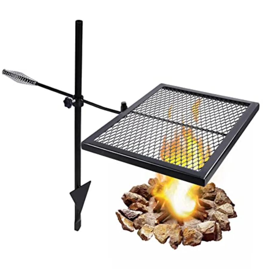 

Swivel Campfire Grill Grate Adjustable Heavy Duty Steel Open Fire Grill Rack Fire Pit Grill Grate Over Fire Pit with Carrying B