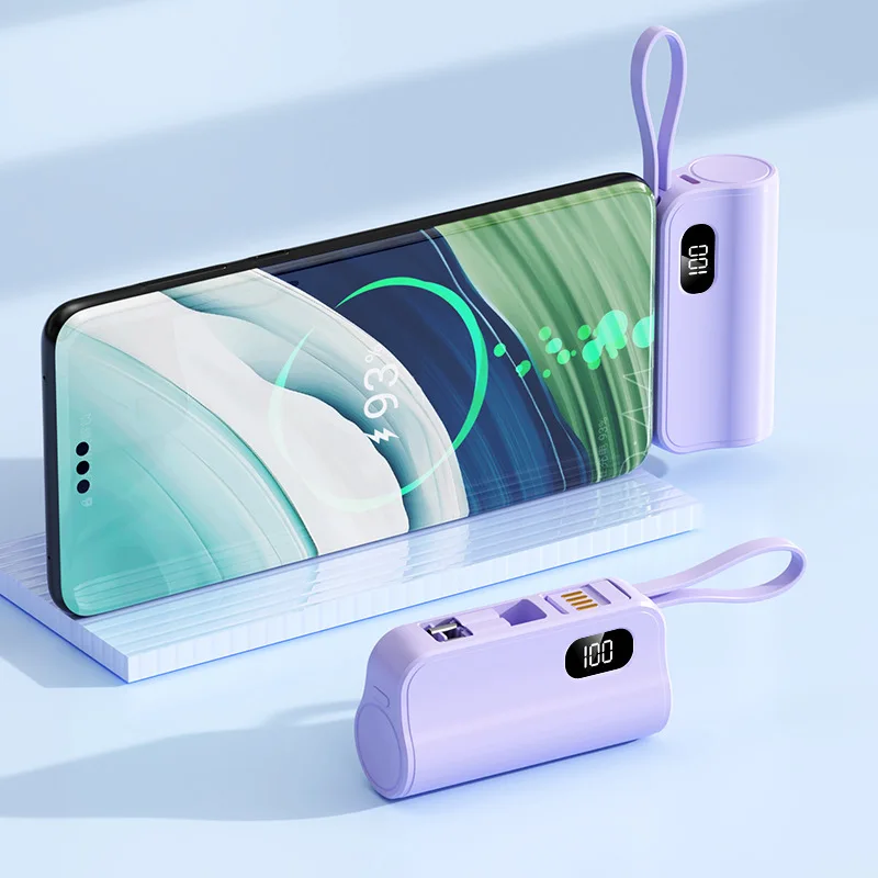 New Dual Plug Portable Mini Pocket Capsule with Its Own Cable Power Bank 10000mAh Tail Plug