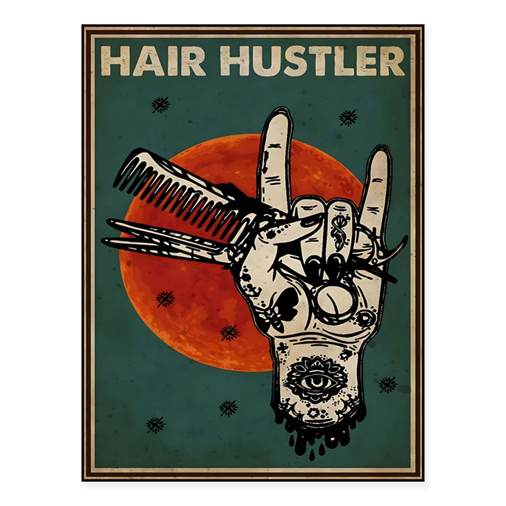 Hair Hustler Vintage Poster, Hair Therapy, Hair Stylist, Barber Shop Sign, Peace Love Barber Poster