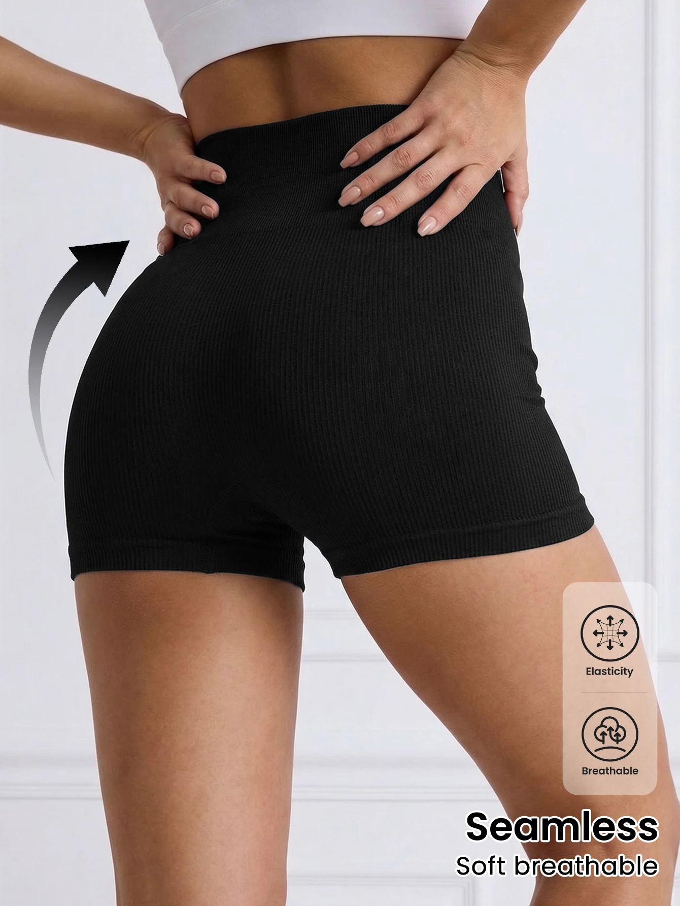 

Бесшовные эластичные спортивные шорты с высокой талией, облегающие, черные, в стиле байкерских шорт