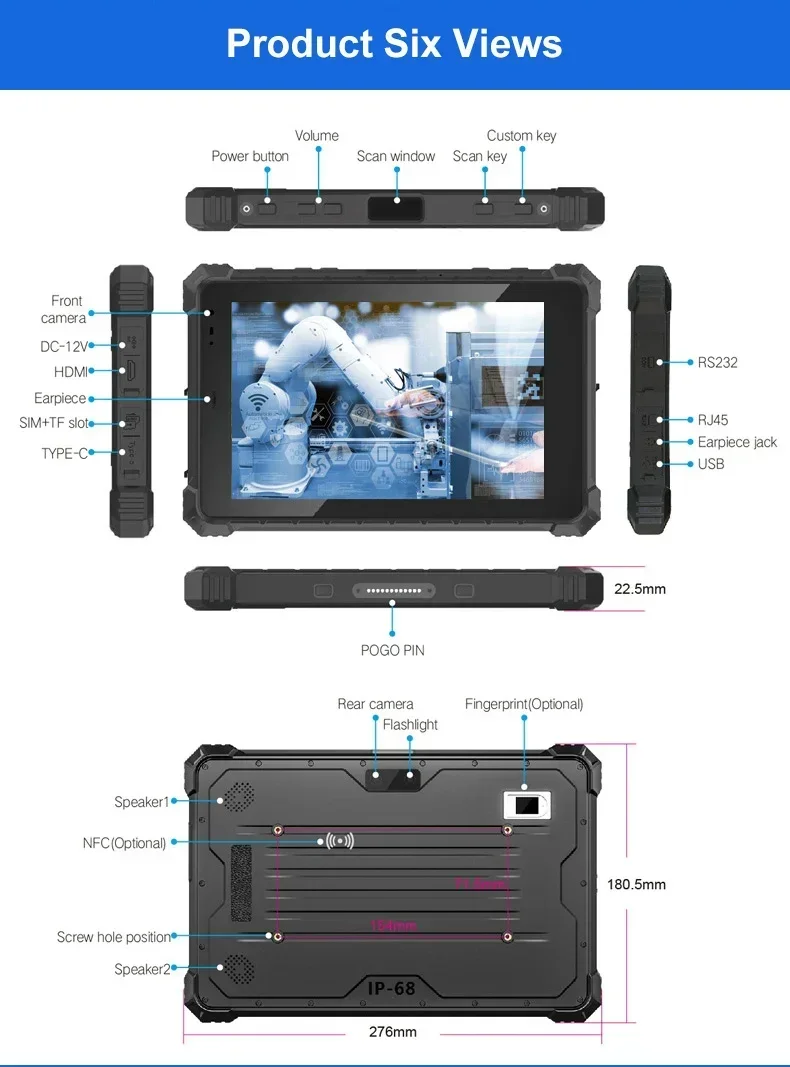 

2026NEW Cenava W80N 8 Inch Rugged Win 10 Tablet IP68 700nit Sunlight Readable with RS232 Outdoor Handheld Tablet