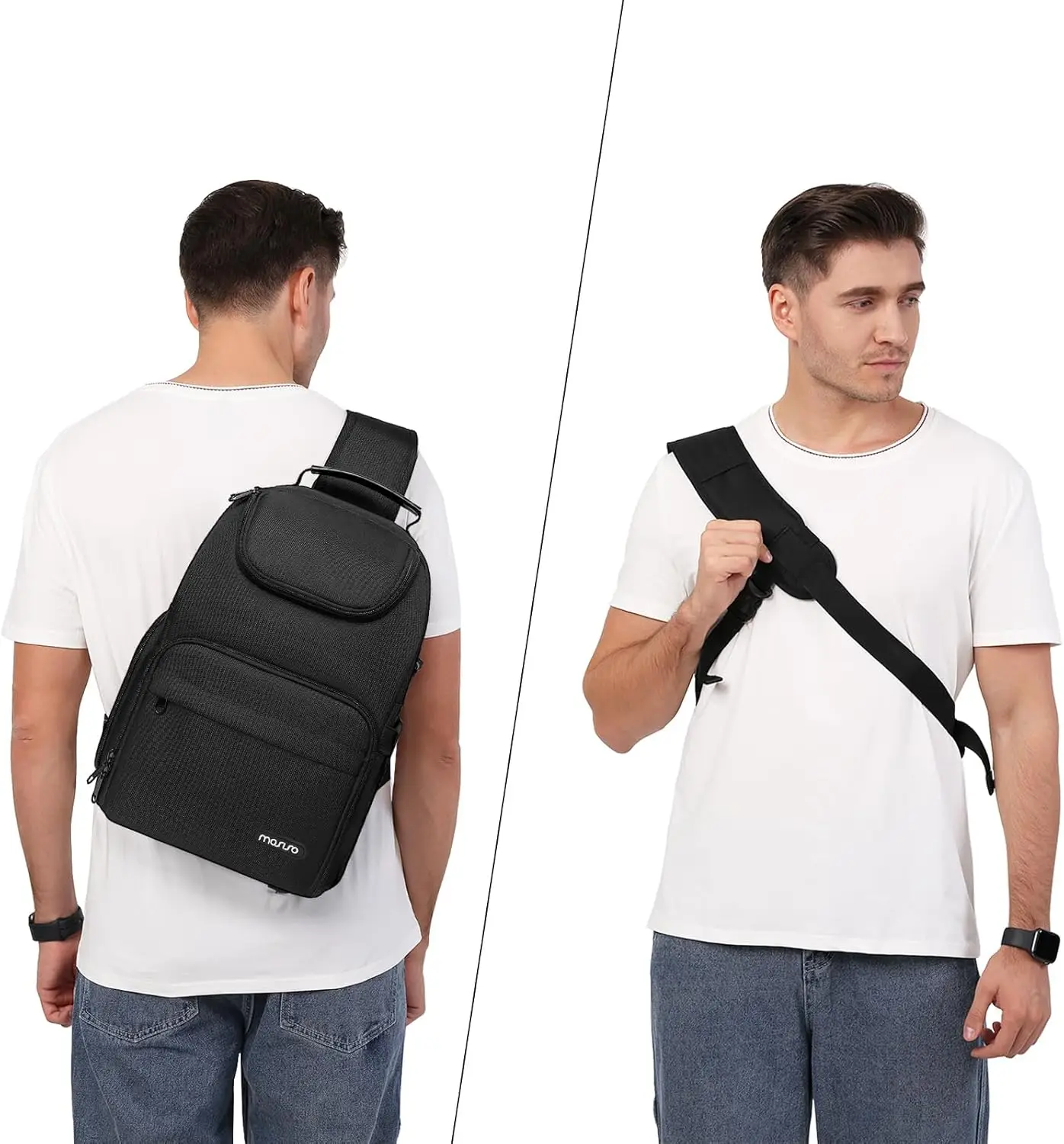 MOSISO DSLR/SLR/Mirrorless Camera Case Crossbody Photography Backpack with Tripod Holder&Removable Modular Inserts&PU Handle