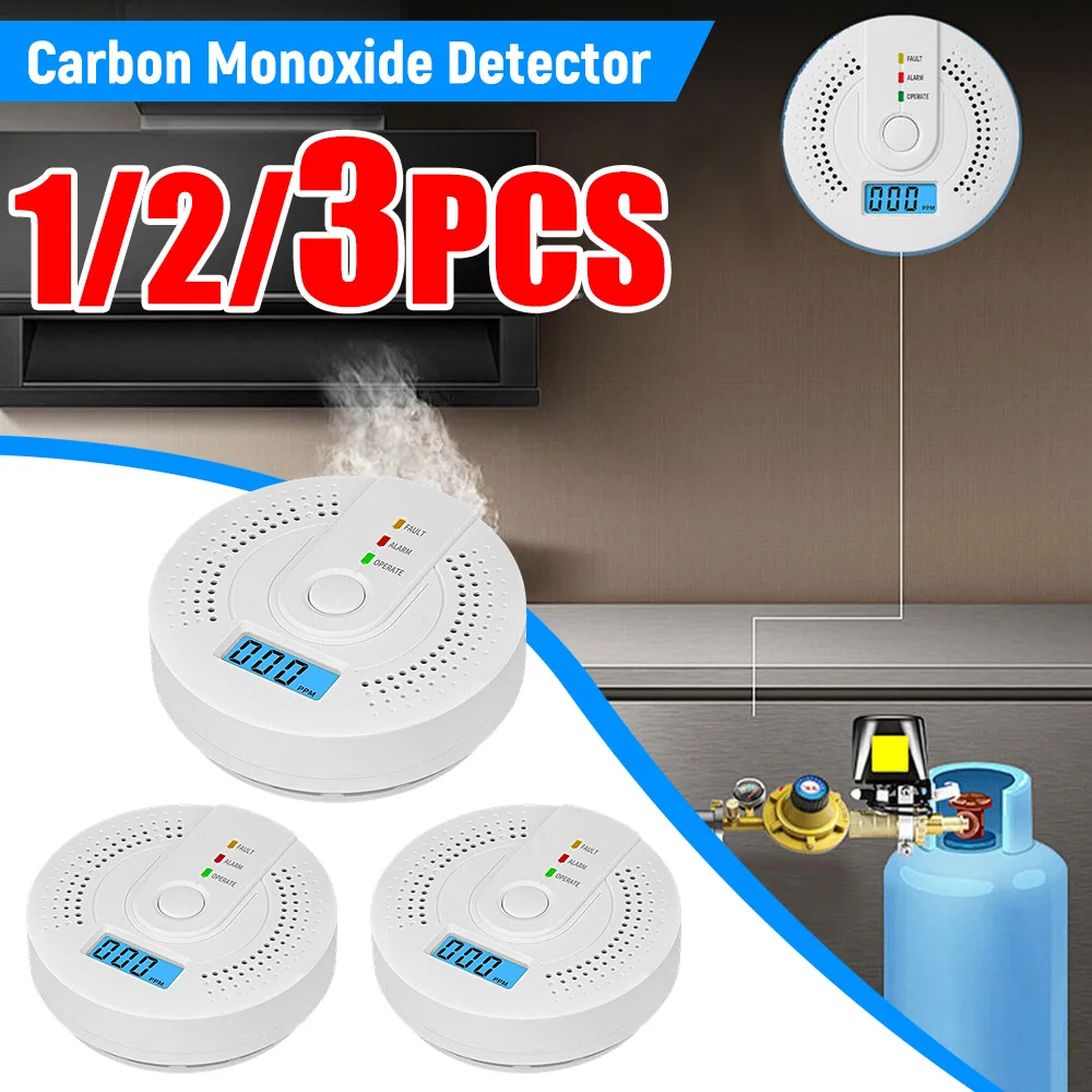 Carbon Monoxide Detector Digital CO Alarm Sound Warning (No Battery) Alarm Sensor with LED Indicator CO Detector for Home Office