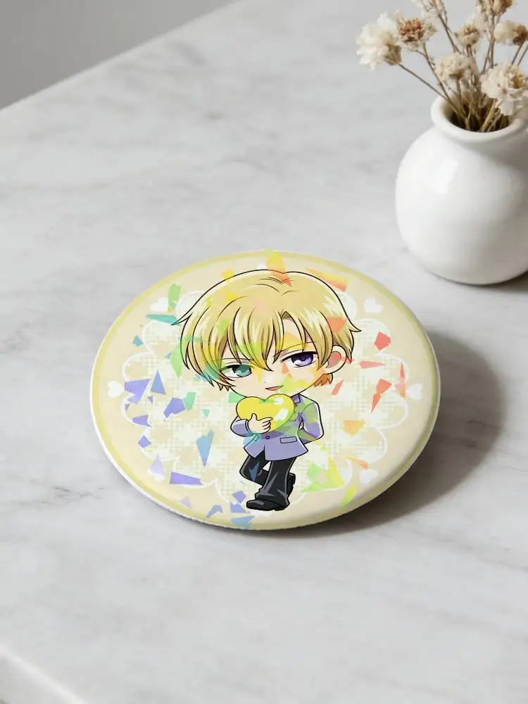 Anime Ouran High School Host Club Kawaii Round Badge Lapel Pins for Backpacks Briefcase Laser Brooch Clothes Gifts