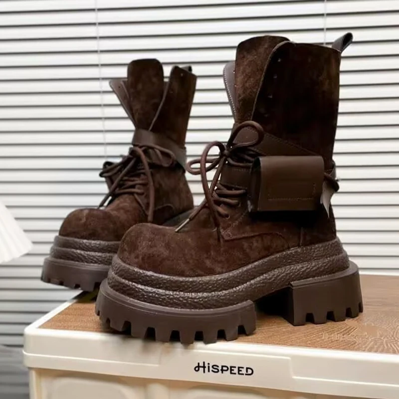 

Women's Boots Flats Platform Designer Shoes Suede Fashion Dress Woman'ankle Boots Winter 2025 New Sport Mujer Motorcycle Boots