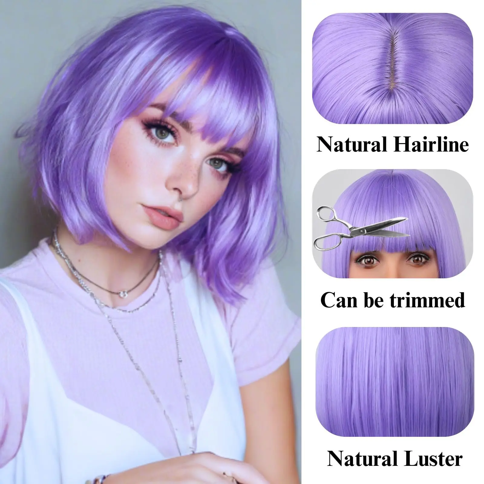 Short bob hairstyle, pink synthetic wig, Halloween party cosplay wig, daily high-temperature hair accessory wig set image 4