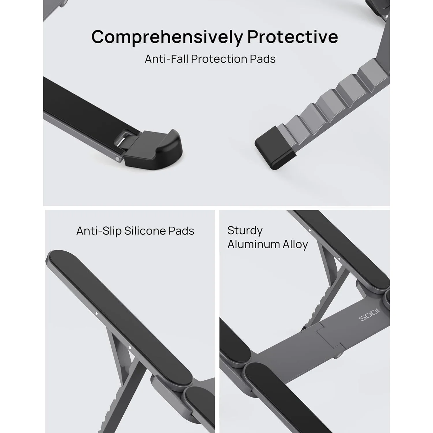SODI Adjustable Laptop Holder for Desk Foldable Laptop Stand Riser Portable Notebook Stand for 10-15.6” Inch Laptops Black