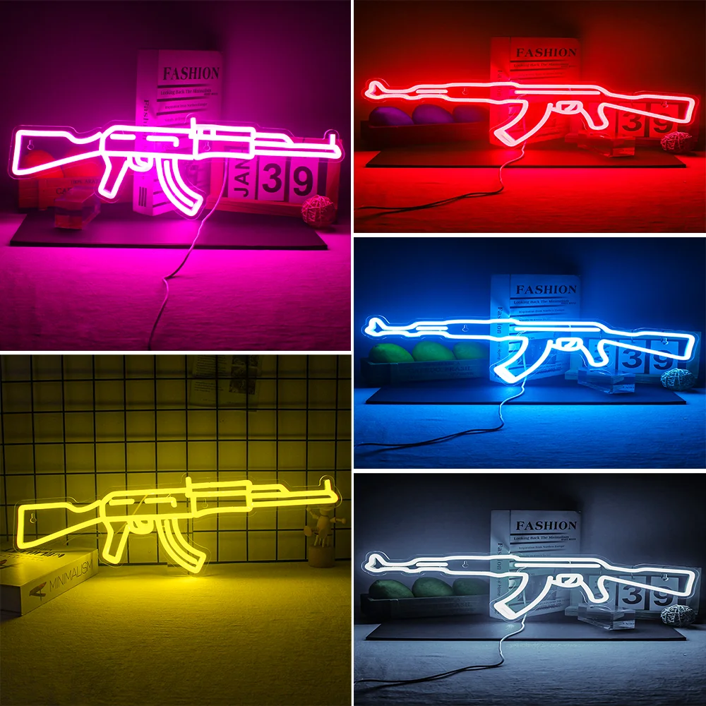 AK 47 Super Cool Gun LED Room Wall Decor USB Powered With Switch Hanging Acrylic For Gaming Lighting Game Room Bedroom Decor