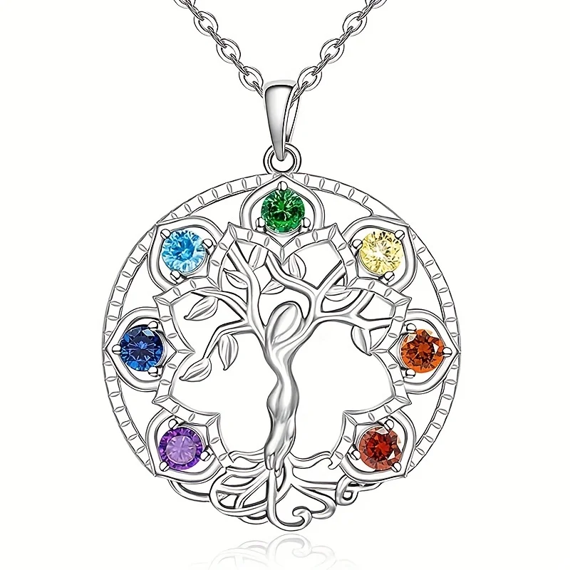 7Chakra Tree of Life Pendant Yoga Chakra Healing Stone Necklace for Women Wife Feminine Energy Balance Accessories Party Jewelry