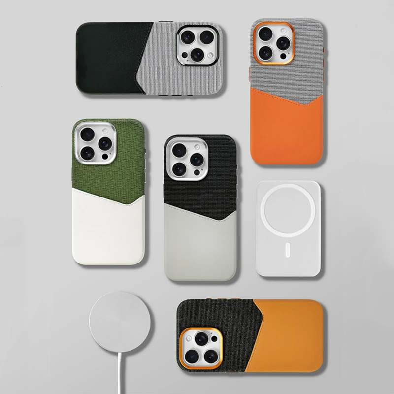 Hit Color Flax Leather Card Pocket Phone Case For iPhone 17 16 15Pro Max 15 14 Pro 13 12 Wireless Charging Alloy Lens Cover