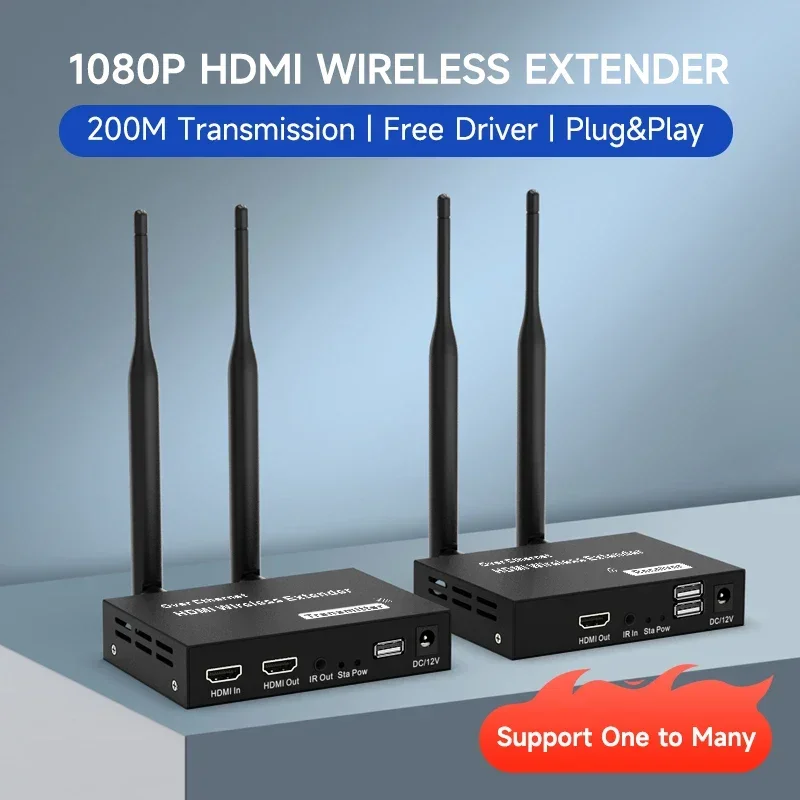 200M 1080P HDMI-compatible Wireless Extender HD Video Projector/Laptop/TV/Monitor Wireless Receiver Transmitter US/EU/UK/AU Plug