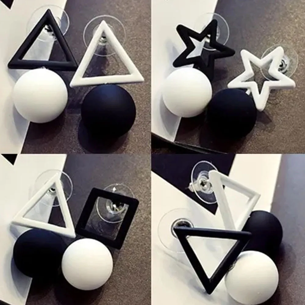 Korean Black White Triangle Square Pentagram Earrings Simple Ball Drop Earrings For Women Fashion Jewelry 2019 Oorbellen Brincos