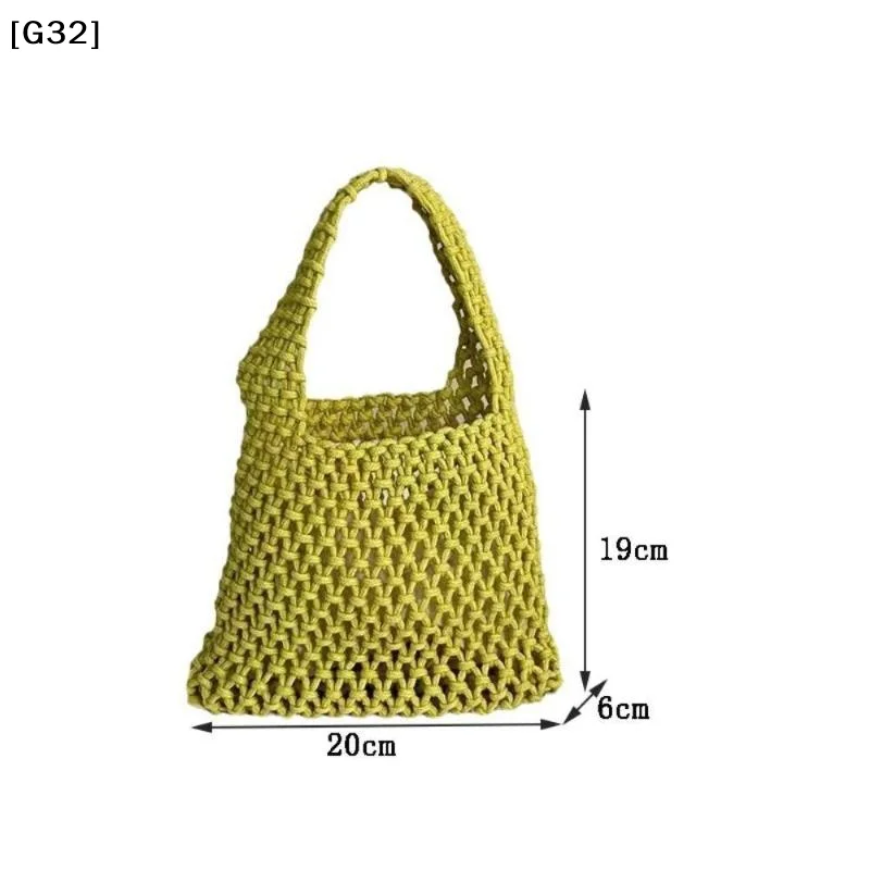 Knitted Handbag Hollowout Handmade Woven Shoulder Pouch Fresh Cotton Rope Colorful Large Capacity Mommy Bag School[G32]