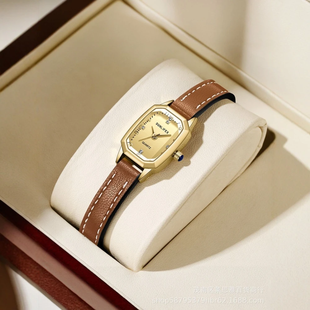 Korean Vintage Square Dial Women's Watches Casual Elegant Leather Strap Quartz Wirstwatch Original Watches Montre Femme Relogio