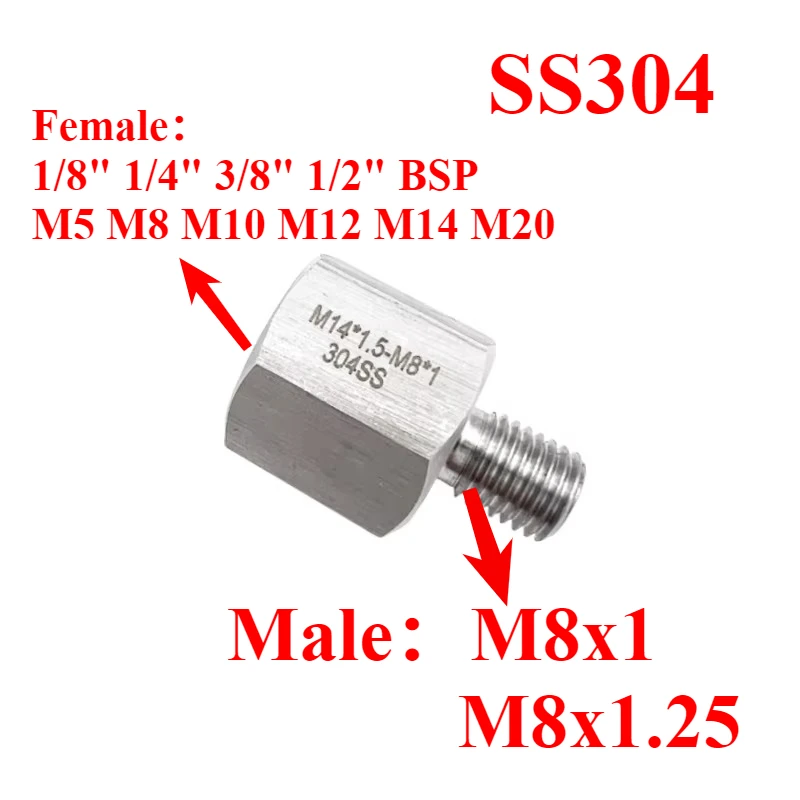 M8 Male To M5 M6 M8 10 M12 M16 20 BSP 1/8