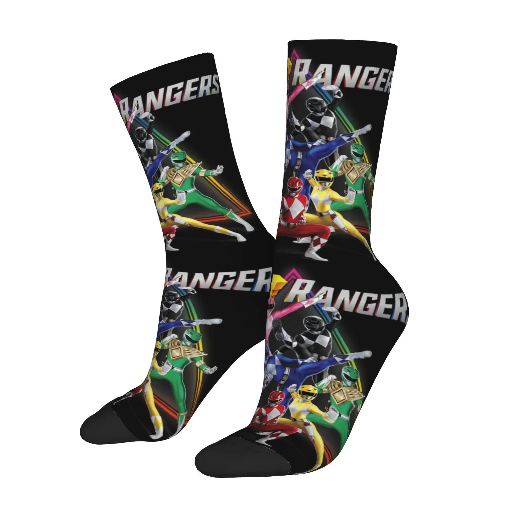 sports socks Power Rangers Rainbow Pyramid Retro Action Portrait Retro  Street Style Novelty Seamless Crew Crazy Sock