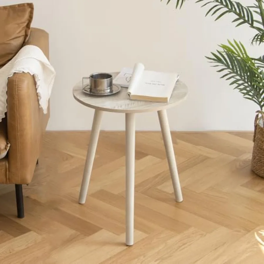 

Round Side Table Modern Small End Table for Living Room Wood Accent Drink Table for Small Space with Solid Wood Legs Easy Assem