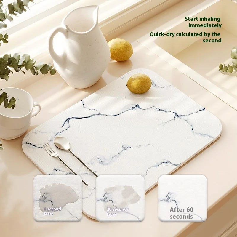 

100% Natural Diatomaceous Earth Dish Drying Mat Quick Dry Tablemat Pads Long Lifespan Porous Design for Dishes, Fruits 30x40CM