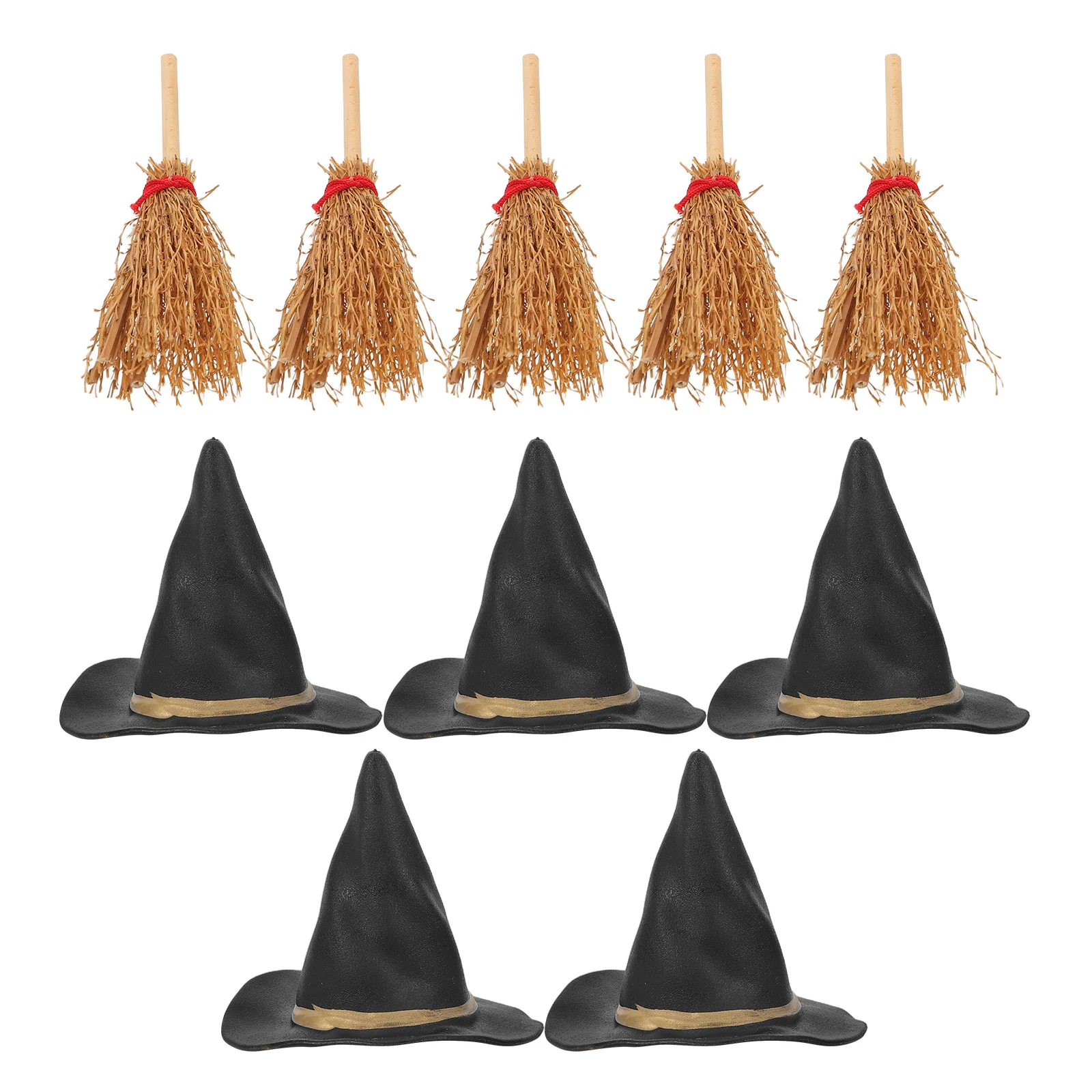 

10 pcs Witch Hat Broomstick Set Miniature Halloween Decorations For Crafts Tiny Witch Accessories Kit Party Home Decor