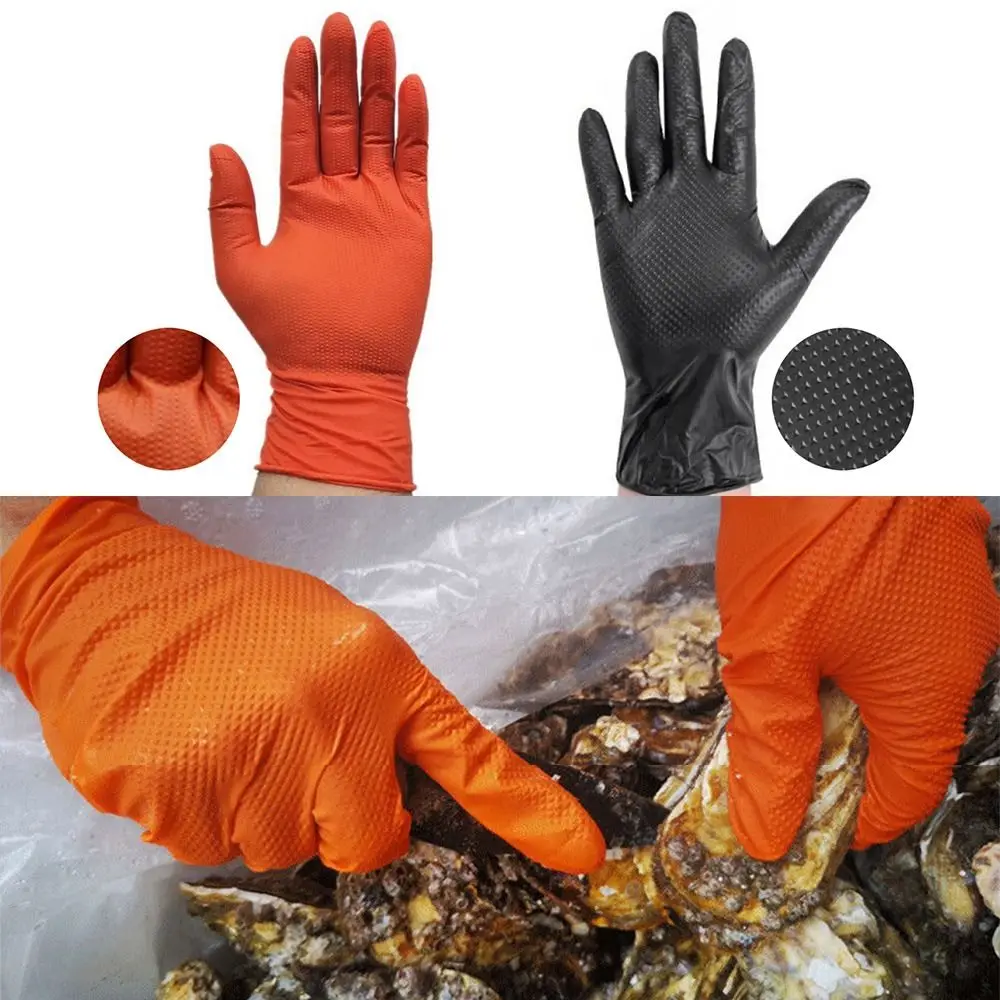 Guantes de trabajo de nitrilo de 20 piezas, guantes de reparación de automóviles con patrón de diamante naranja y negro, resistentes al desgaste, impermeables, para el hogar, Unisex