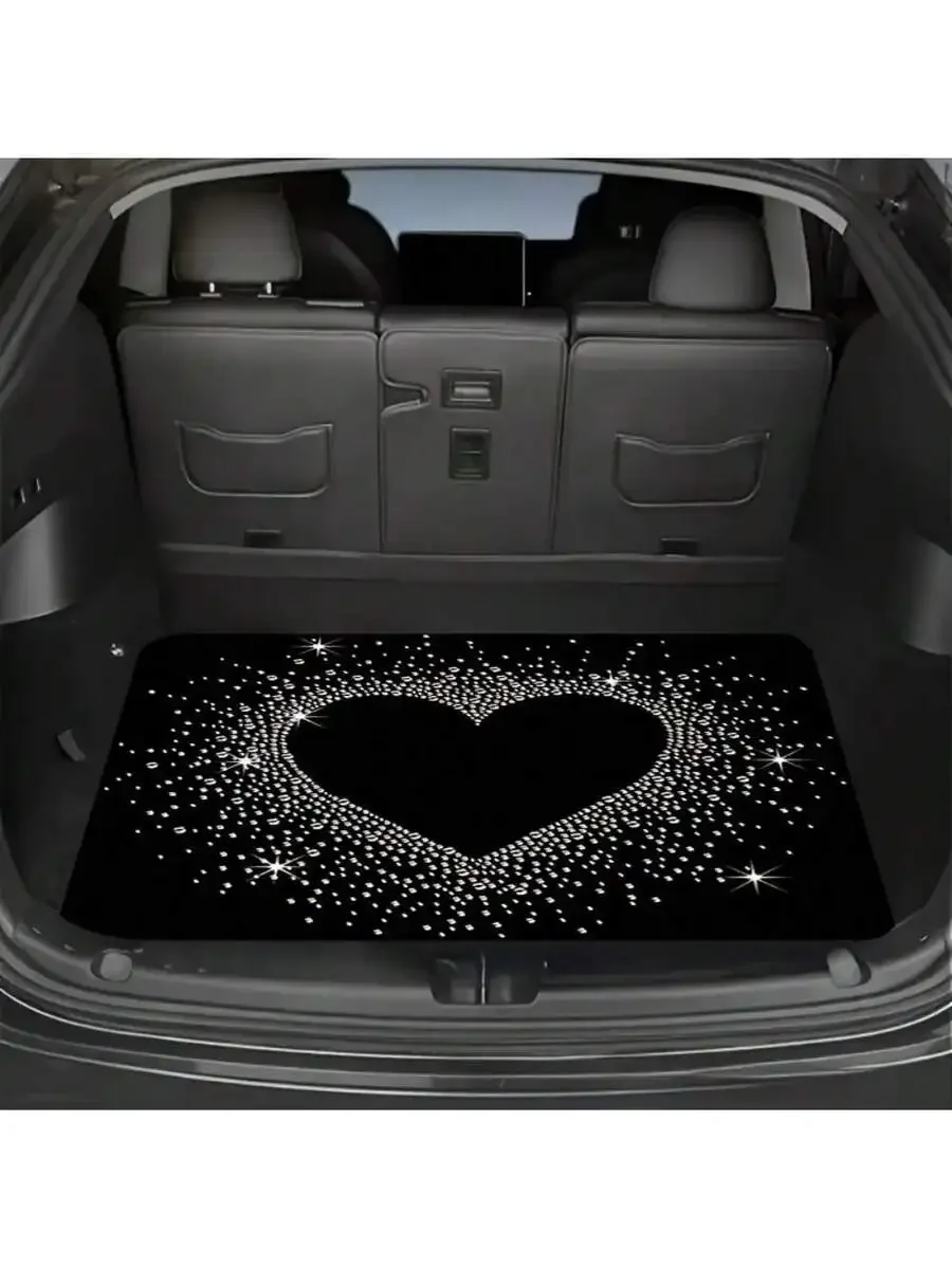 1pc Fit Luxury  Trunk Liner With Glittery Heart & -Pattern Floor Design - Heavy-Duty Non-Slip Trunk Protector, Easy-Clean