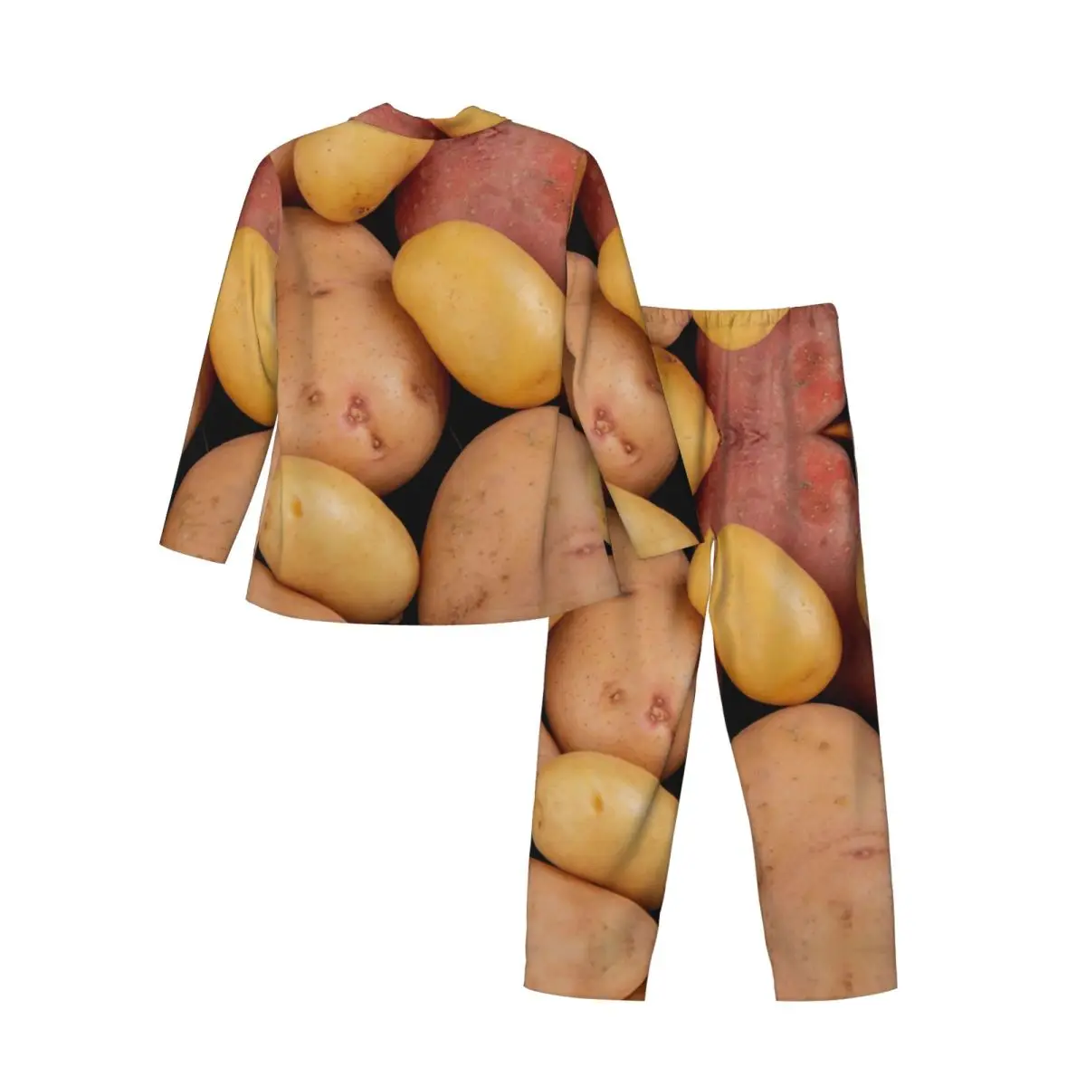 Men Pajamas Set of Autumn Winter Long-Sleeved White New Red Potatoes Home Clothing Sleepwear 2PCS/Set