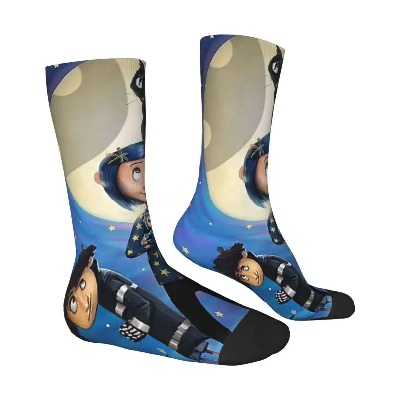 Funny Printing Horror Movie Coraline Socks for Men Women Stretchy Summer Autumn Winter Halloween Crew Socks