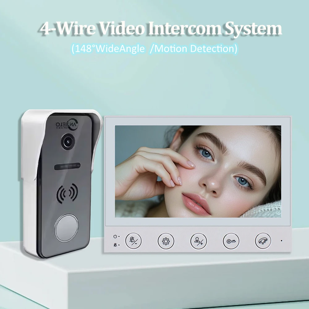 

7-inch 4-wire Video Doorbell System, with Card Unlocking and AHD Camera, Night Vision and Wide-angle Lens