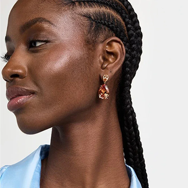 2024 Trend Fashion Jewelry Accessories Bridal Gift Delicate Amber Topaz Color Rhinestone Crystal Teardrop Earrings for Women