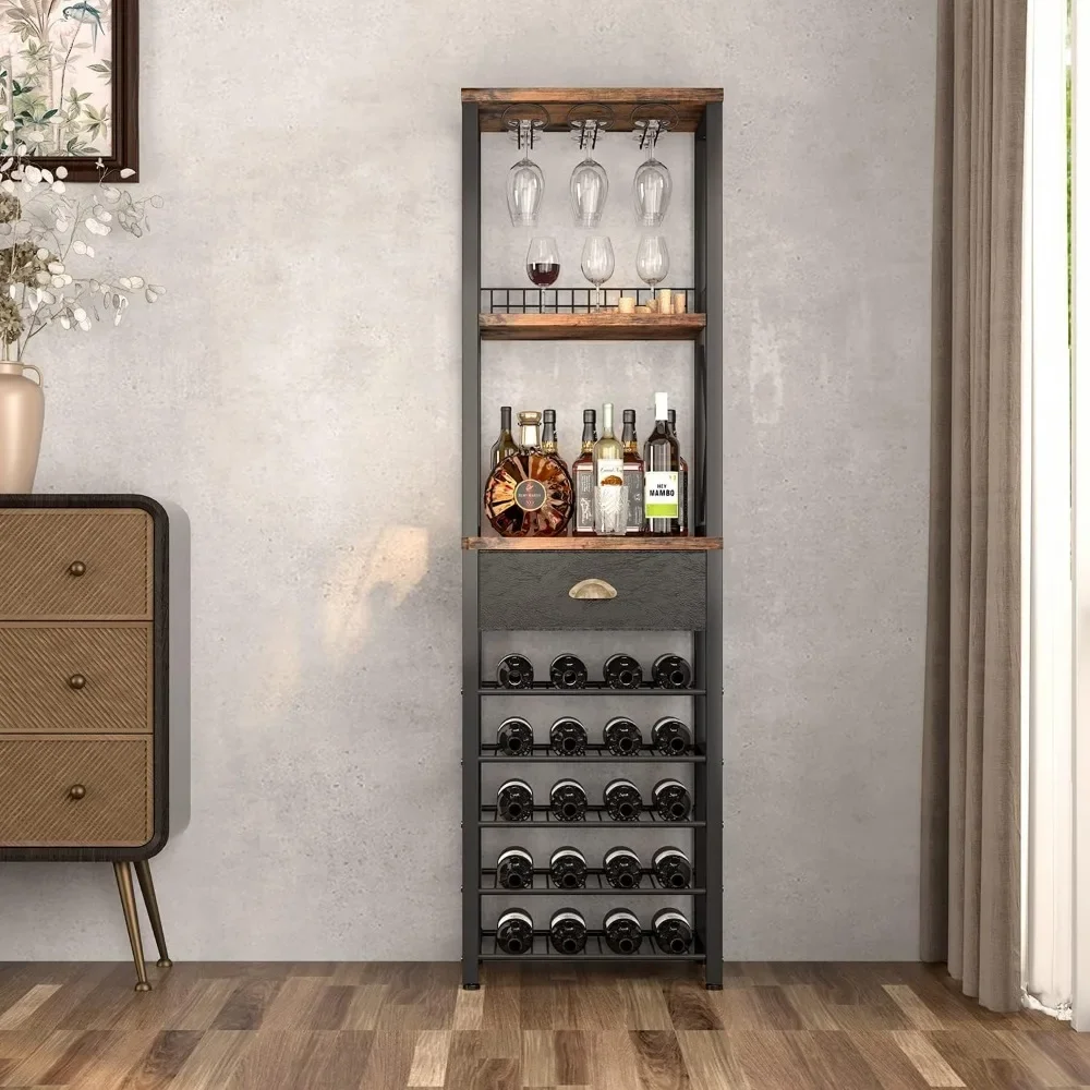 Homeiju Wine Rack Freestanding Floor, Bar Cabinet for Liquor and Glasses, 4-Tier bar Cabinet with Tabletop, Glass Holder