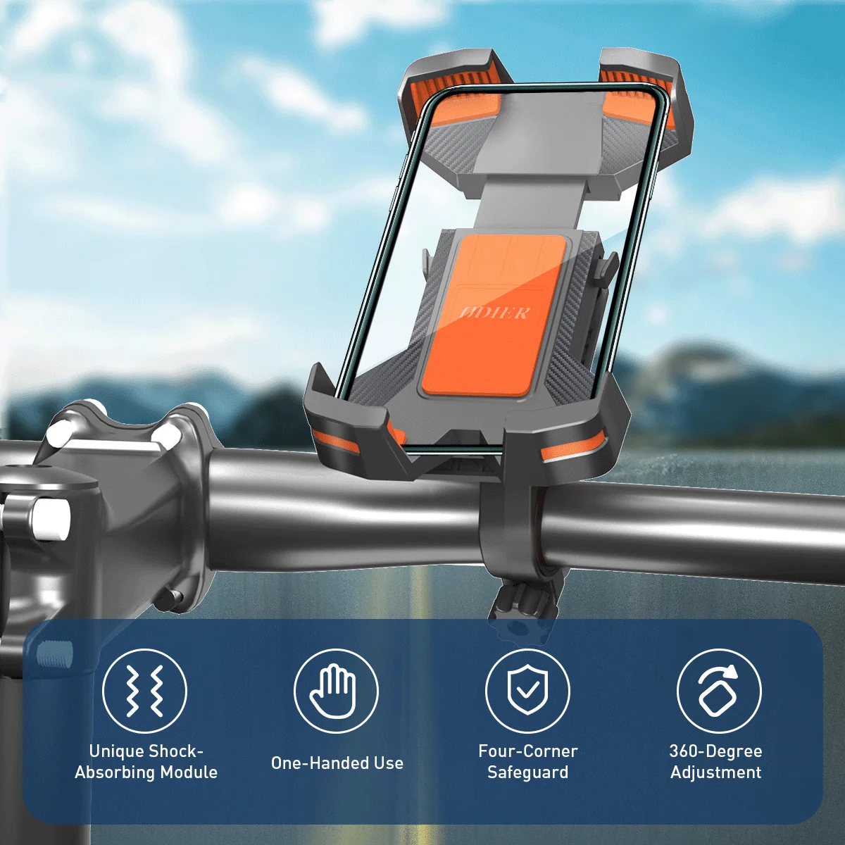 ODIER rowerowy uchwyt na telefon komórkowy Anti-Shake uchwyt na telefon motocyklowy regulowany uchwyt nawigacyjny do rowerów EBike motocykl