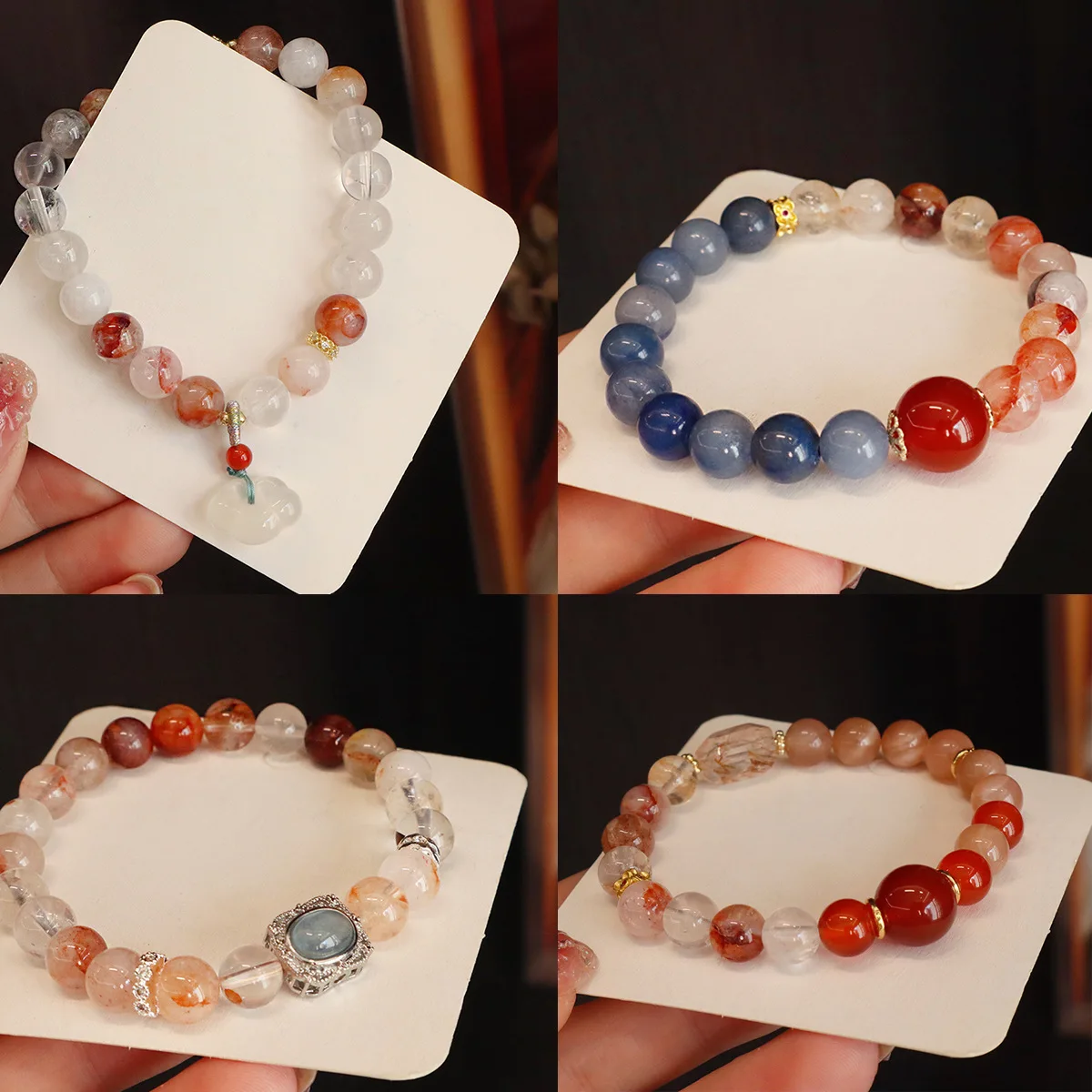 

Vintage 8mm Multi Color Natural Stones Crystal Beaded Strand Women's Bracelets Cloud/Money Bag/Square/Irregular Charm Bangles