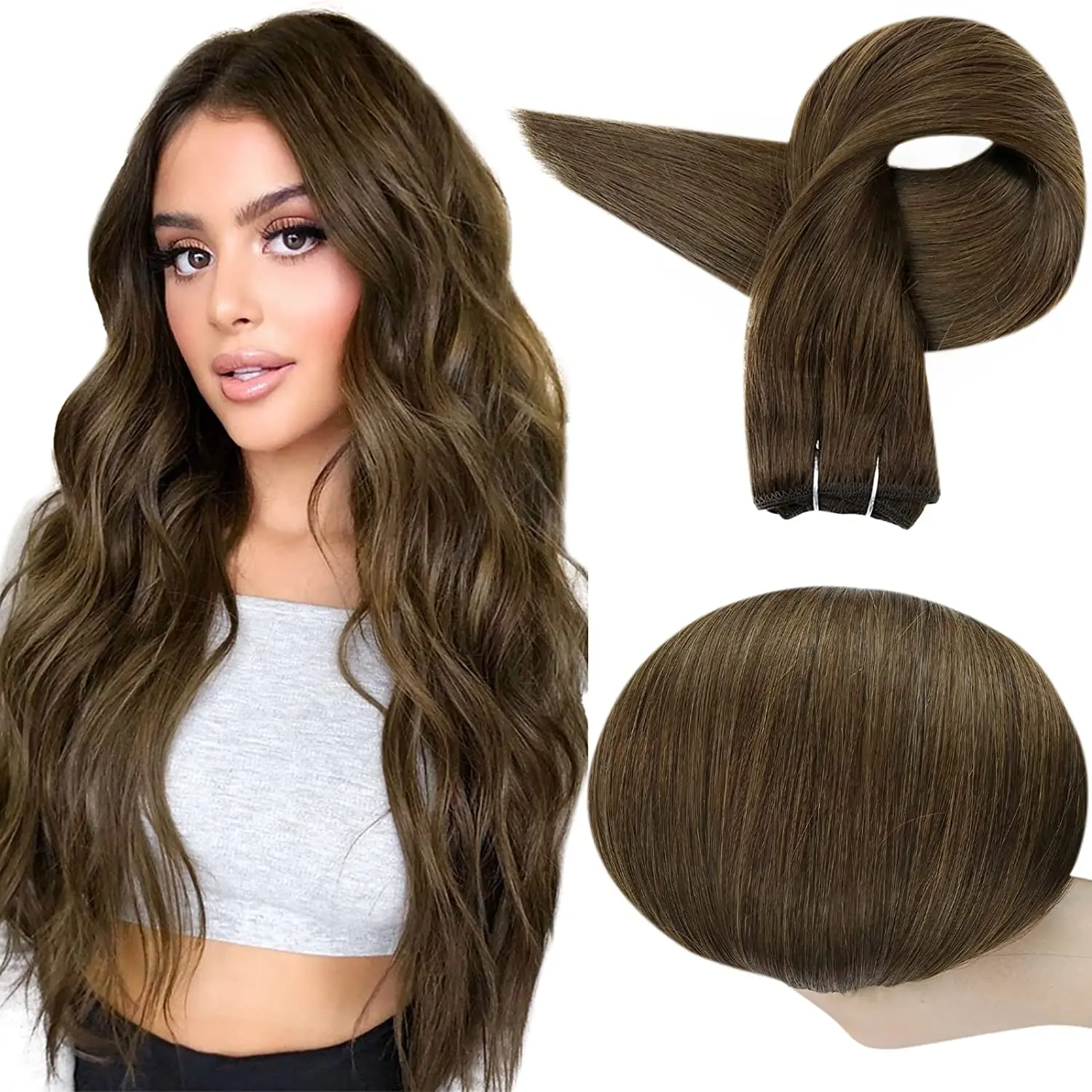 Full Shine Human Hair Inslag Extensions Haarbundels 100G Ombre Blonde Kleur Naaien In Zijdeachtige Rechte Remy Huid Dubbele Inslag Voor Salon