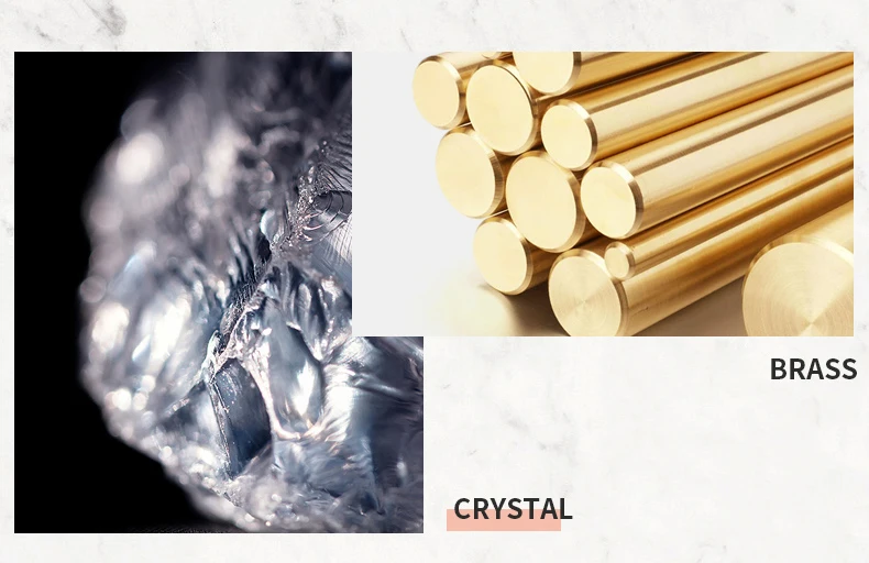 Crystal glass and brass materials shown in close up