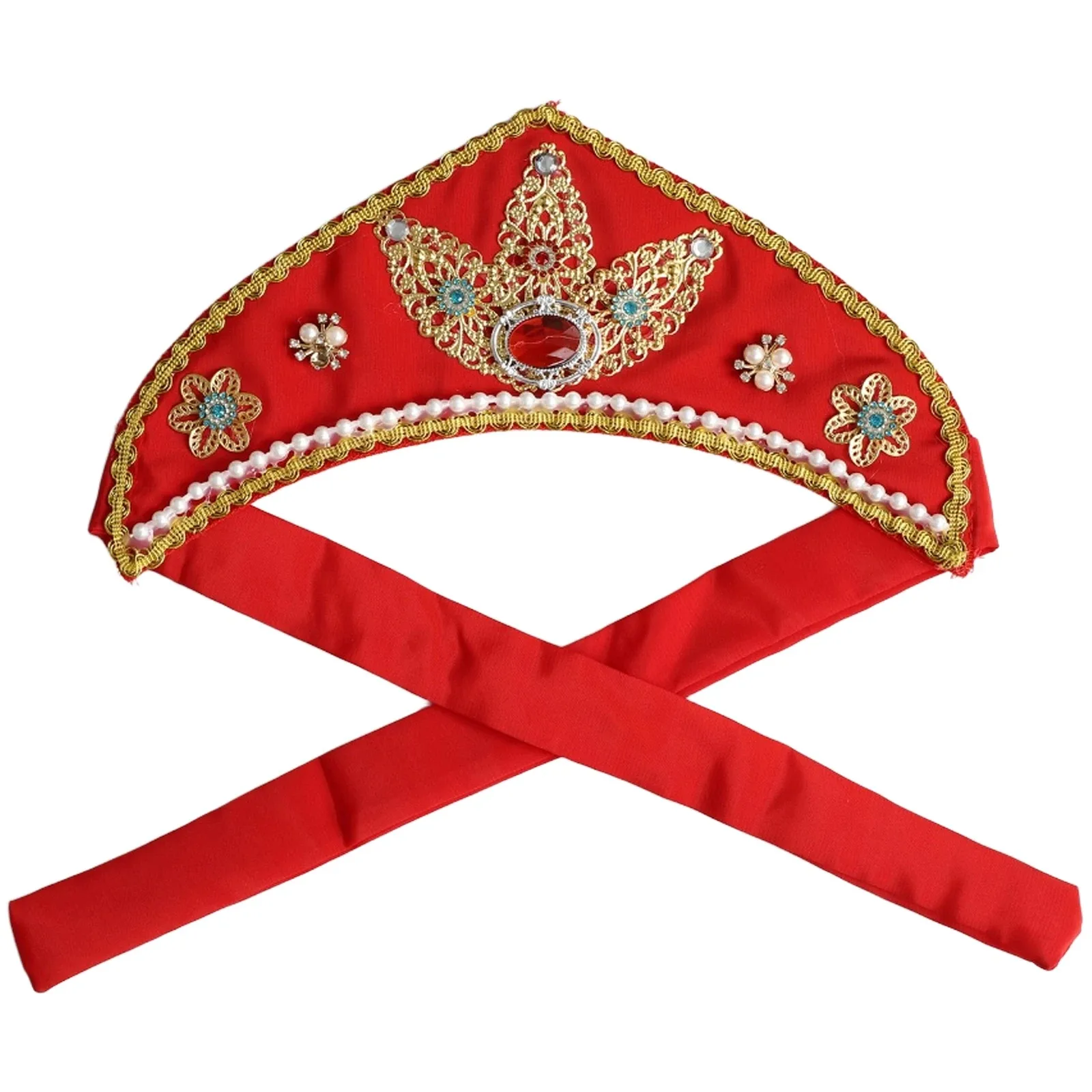 الروسية العرقية الأقلية أغطية الرأس النساء اليدوية للطي عقال عصر النهضة تيودور تاج الرقص الوطني مطرز غطاء الرأس الإيكان #1