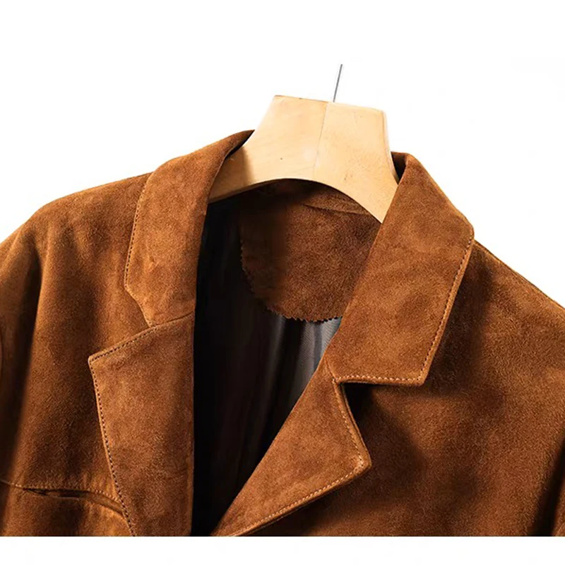 Kid Suede Jas voor Vrouwen High Sense Losse Oversized Echt Lederen Pak Blazer Vrouwelijke Casual Jas Streetwear Single Breasted