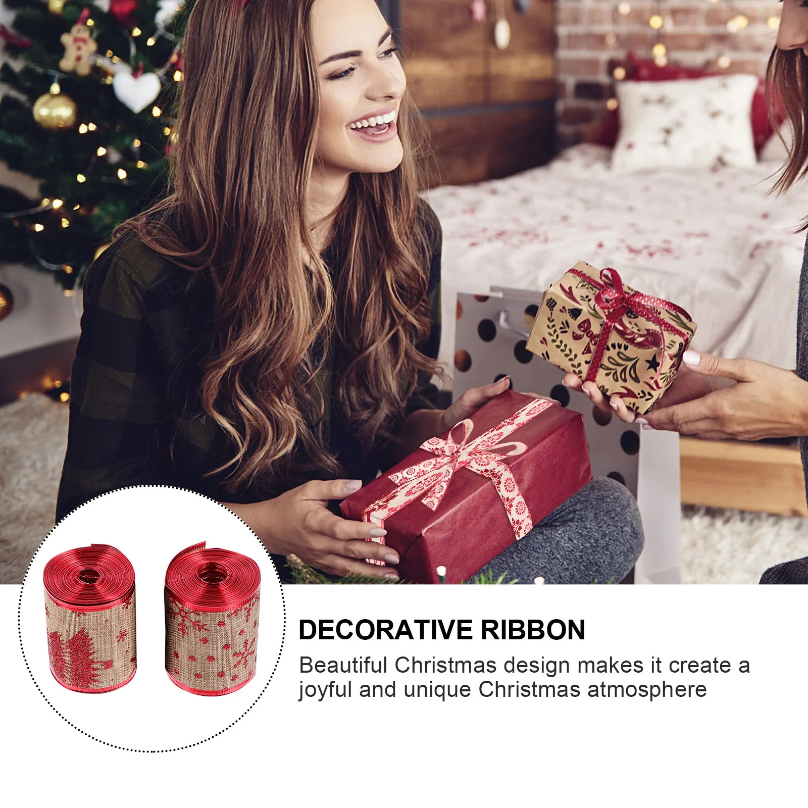 

2 Rolls Christmas Craft Burlap Ribbons for Crafts Wired White Decorations Bow Tie