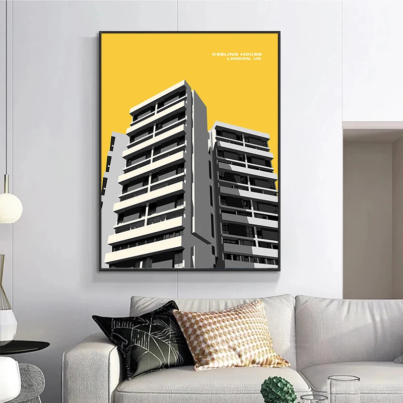 1pc frameless Rooftop Terrace Triplex Apartment Abstract Architecture Poster Geometry Wall Art Picture Canvas Living Room Home D