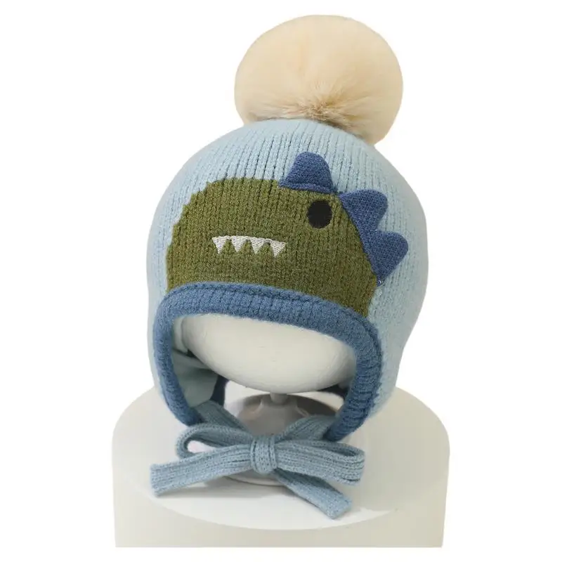 Gorro de punto con pompón de animales de dibujos animados para bebé, gorro de invierno cálido con protección para las orejas, gorro de punto para niños de 6 a 36 meses, gorro de lana de ganchillo