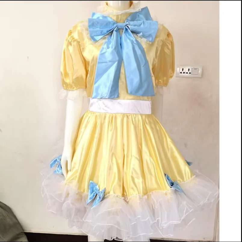 Multicolor Adult Giant Baby Sexy Girl Pink Satin Sissy Dress Blue Bow Japanese Maid Role Playing Gothic Lockable Customization