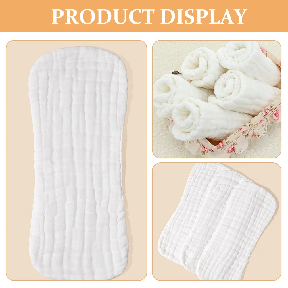 5pcs White Pure Cotton Washable Baby Diapers 35x15cm Newborn Cloth Diapers Muslin Burp Cloths Neutral Urine Pad Booster Pads