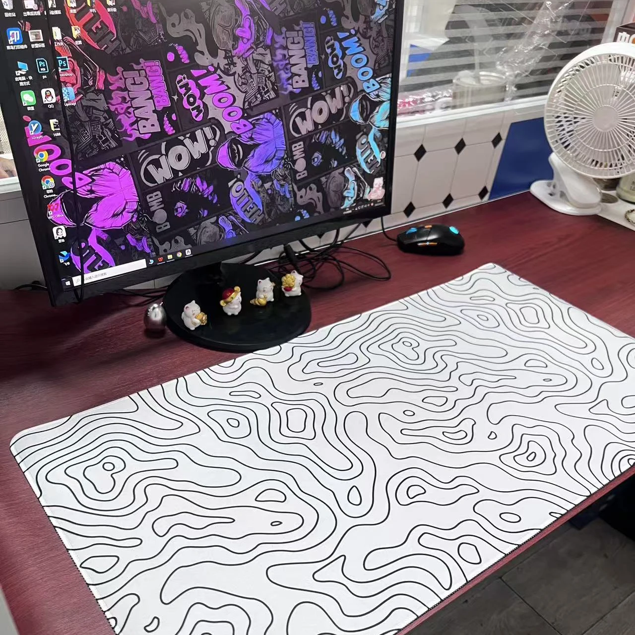 

40x80cm / 40x70cm / 30x70cm Oversized Extended Gaming Mouse Pad, White Mountain Ridge Topographic Design, Non-Slip Rubber Base