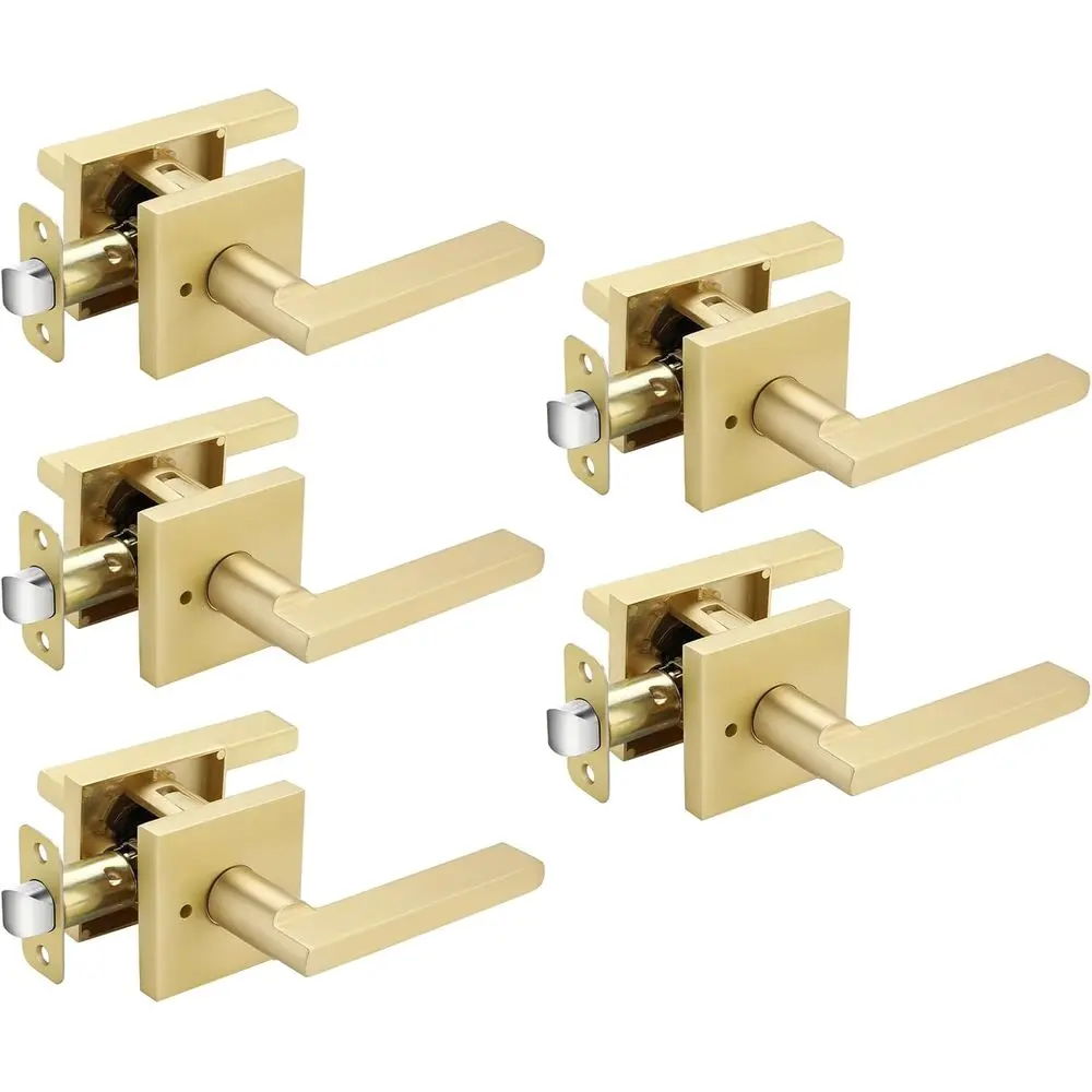 

Door Handles Interior, Zinc Alloy Brushed Gold Privacy Interior Door Handles for Bathroom, Modern Bedroom Lever Doorhandles (5 P