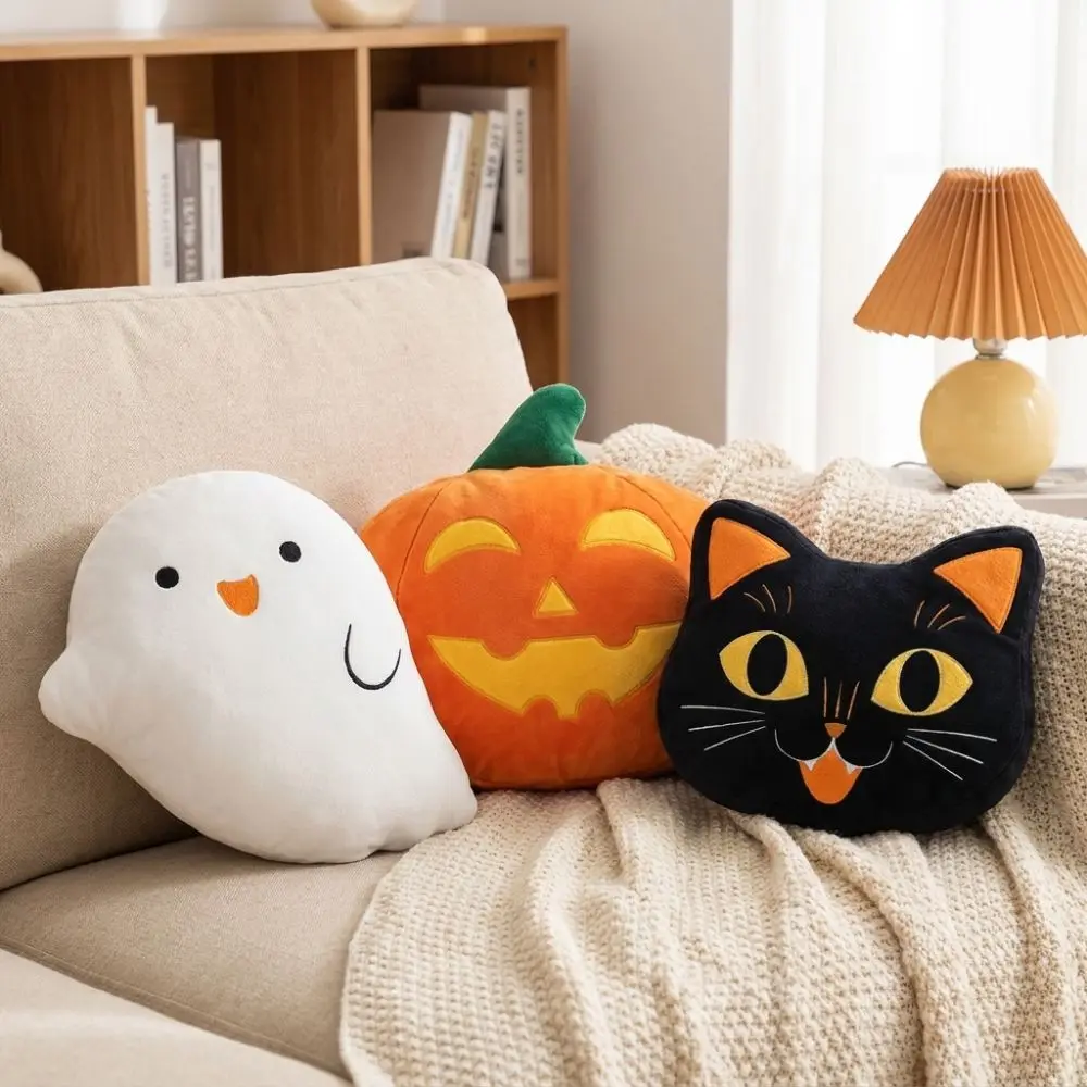 Super Soft Halloween Black Cat Pillow Cartoon PP Cotton Filing Novelty Pumpkin Cushion Skin-friendly