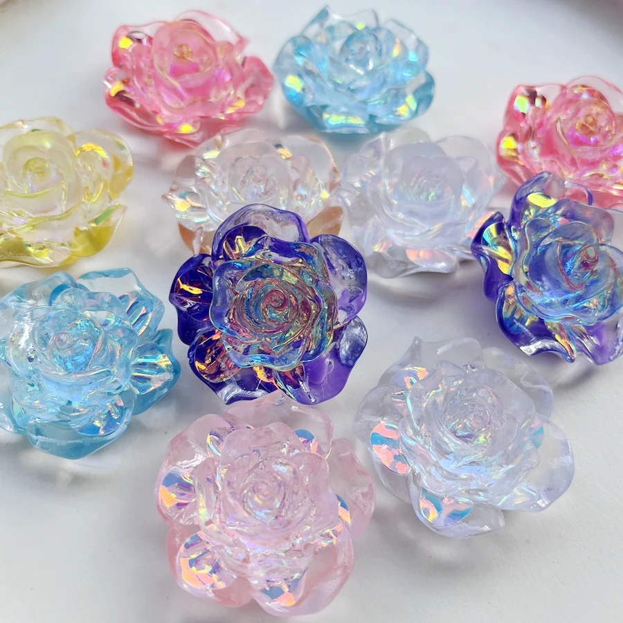 New 35mm ultra luminous luminous Rose Rhinestone flat back resin DIY jewelry wedding decoration accessories 2 pieces/batch