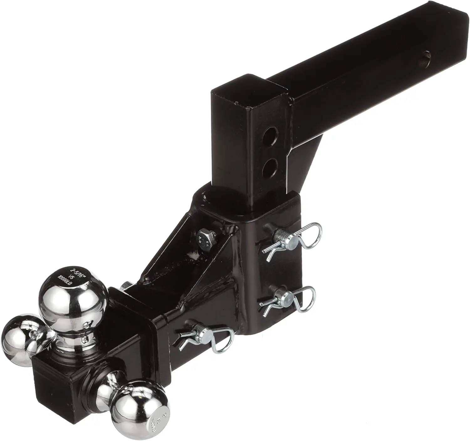 

Adjustable Trailer Hitch Drop, Tri Ball Mount Solid, 2 in. Shank, Black Finish